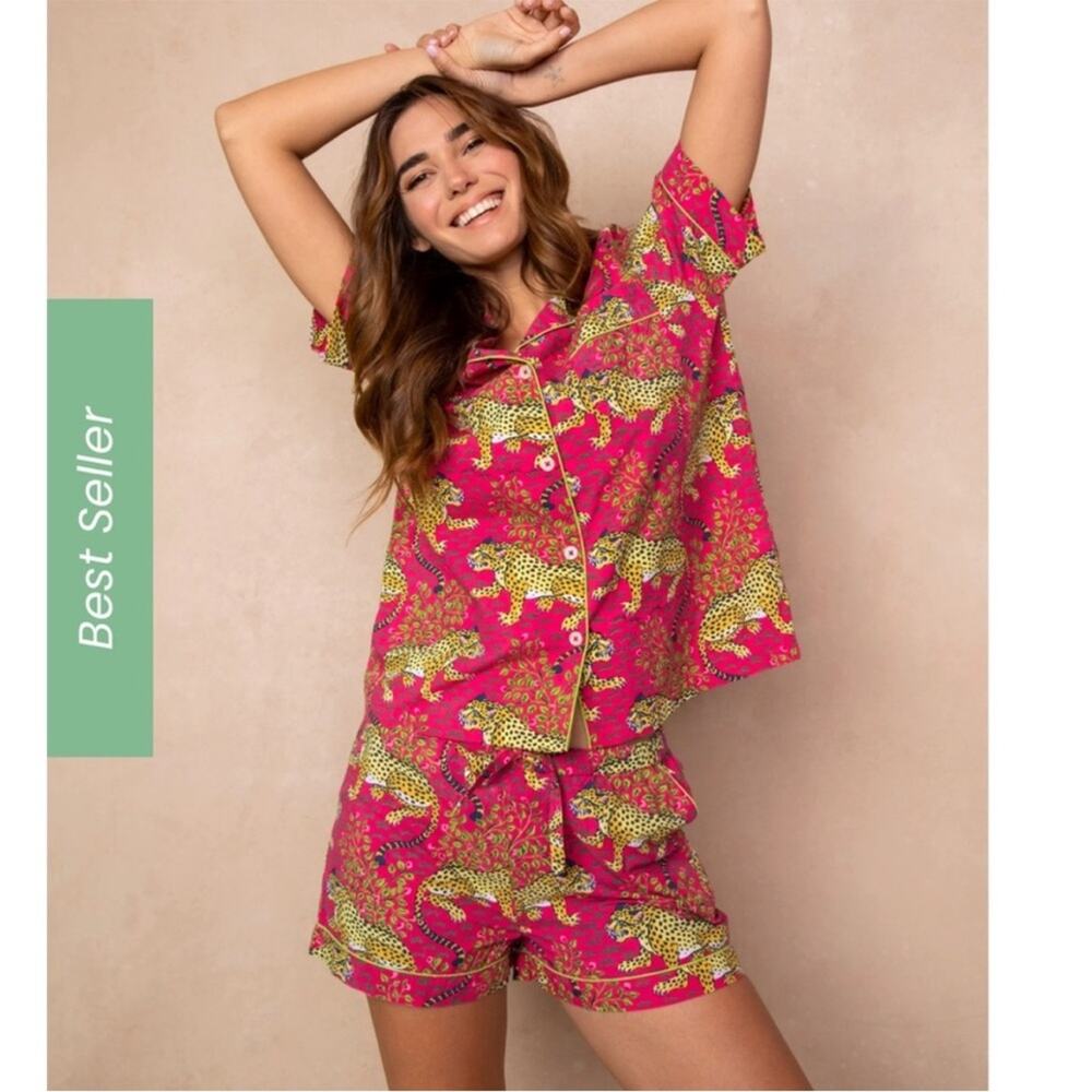 Printfresh bagheera leopard pajama top short sleeve pink organic cotton XS